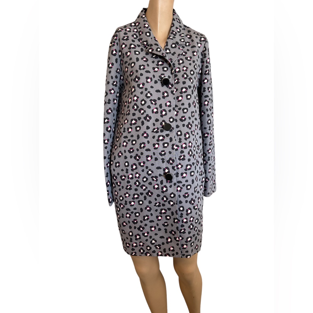 Kate Spade Gray Leopard Print Trench Coat With Pink Accents